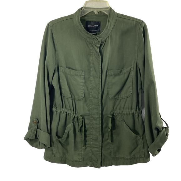 Sanctuary Jacket Womens Small Military Green Drawstring Waist Pockets Snap Up - Picture 1 of 11